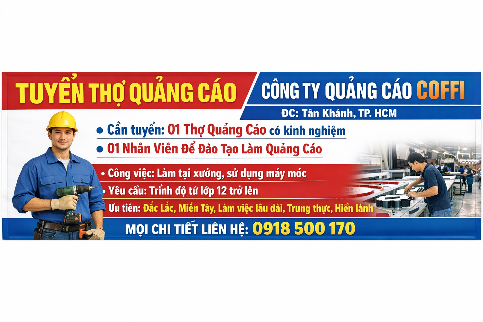 In băng rôn tuyển dụng tại Bình Dương, TPHCM