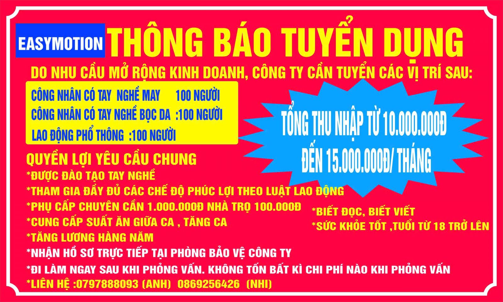 In băng rôn tuyển dụng tại Bình Dương, TPHCM